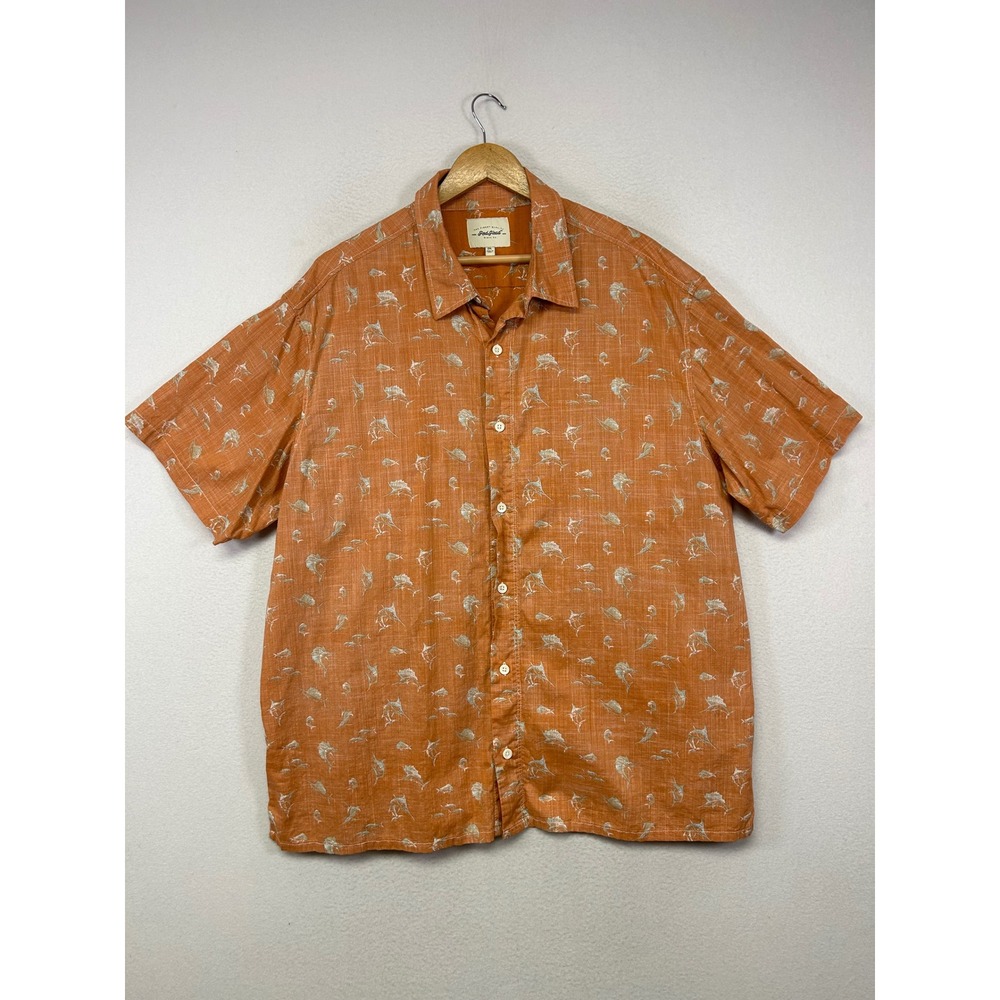 Fishing Tropical RedHead Mens 2XL Orange Marlin Print‎ Short Sleeve Button Down